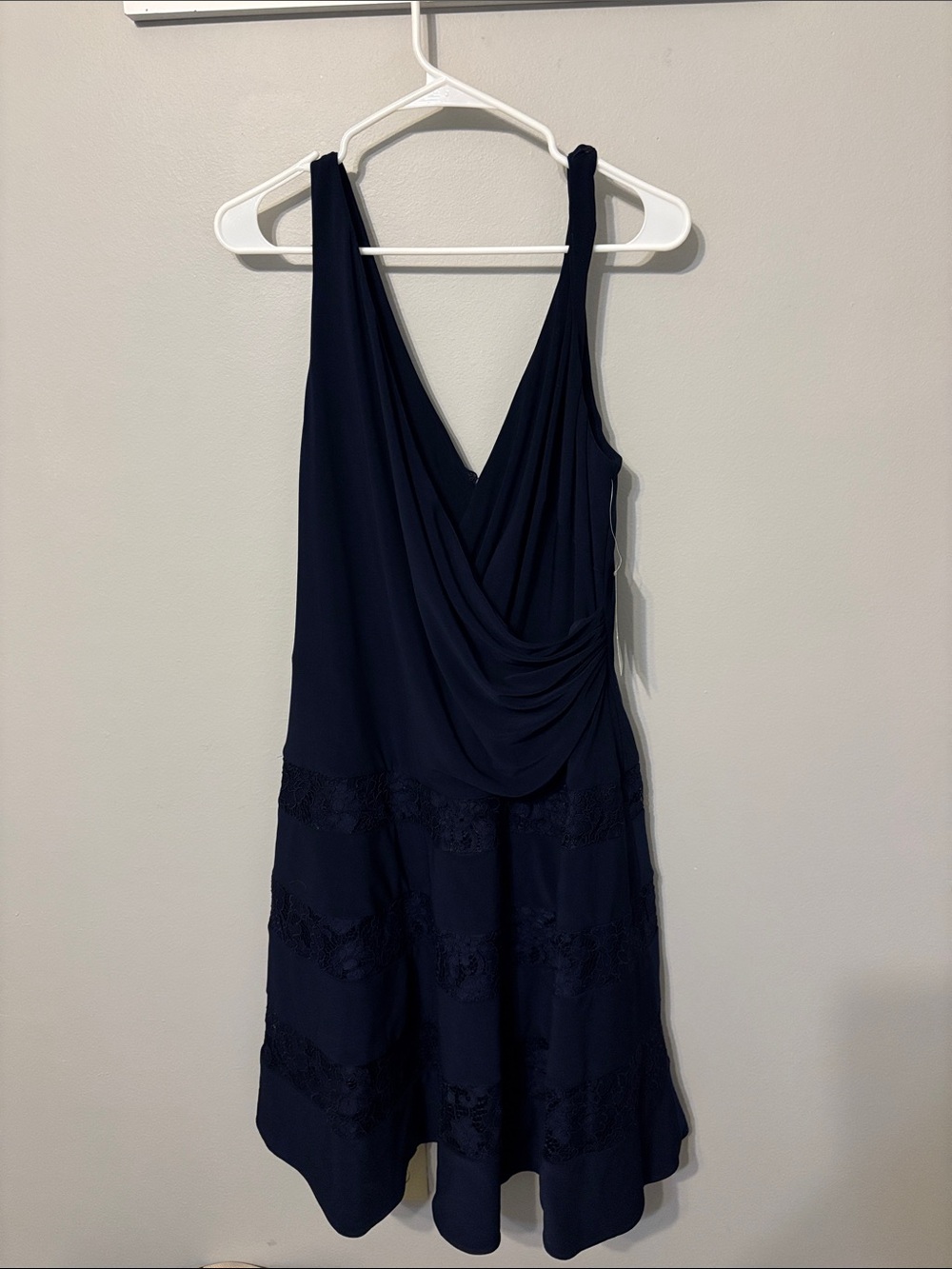 Lauren Ralph Lauren Navy Draped V-Neck Midi Dress